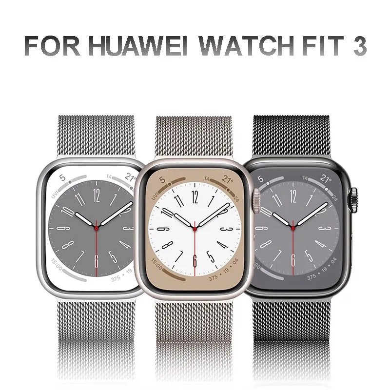 Metal Strap For Huawei Watch Fit 3 Band With TPU Case Screen Protector Soft Film Milanese Magnetic Loop Watchband Fit 3 Bracelet