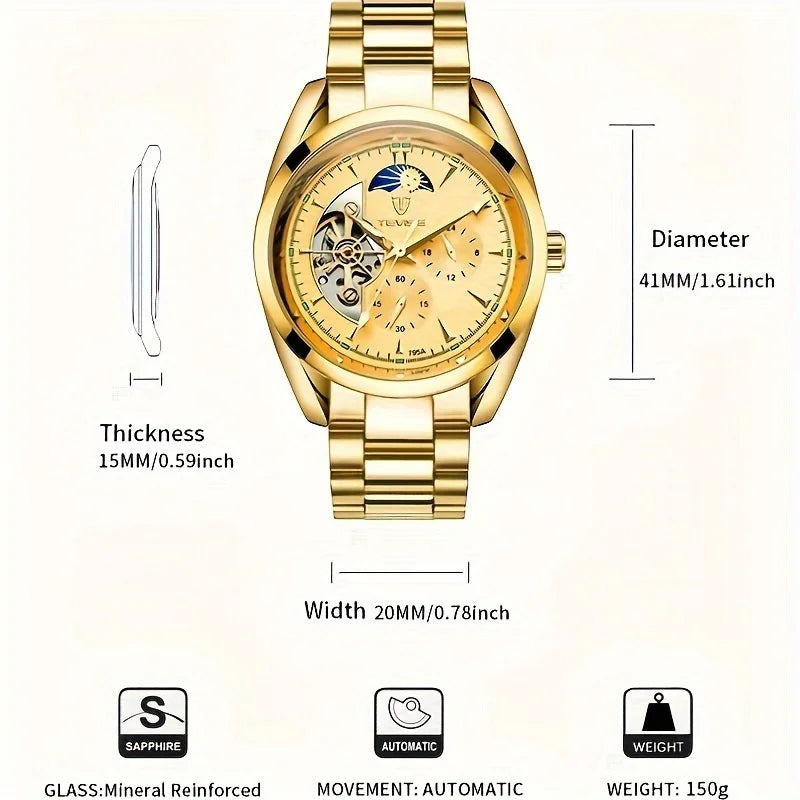 TEVISE New Men Luxury Automatic Mechanical Watch Stainless Steel Waterproof Luminous Skeleton Wristwatch