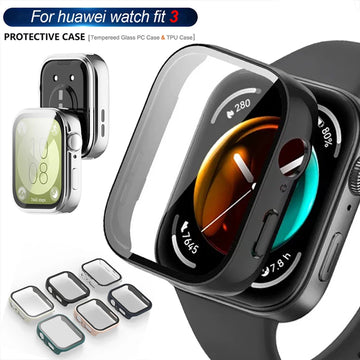 Glass+Case For Huawei Watch Fit 3 All-Around Screen Protector Hard PC Bumper Tempered Glass Watch Case For Huawei Watch Fit 3