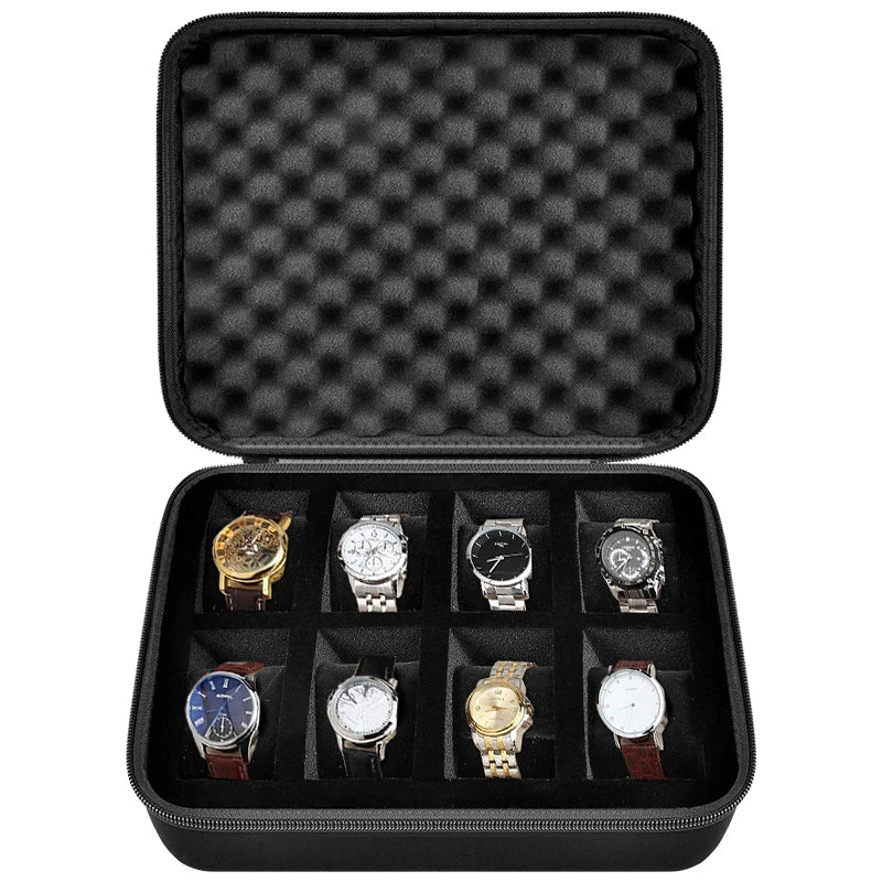 8 Slots Watch Box Organizer/Men Watch Display Storage Case Fits All Wristwatches and Smart Watches up to 42mm