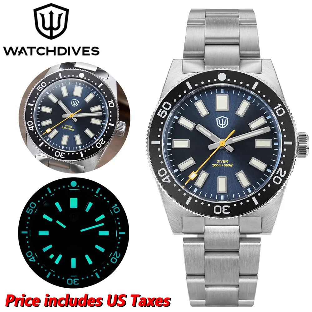 Watchdives WD1965 Watch VH31 Sweep Second Movement BGW9 Luminous Domed Sapphire Crystal 20Bar Waterproof 38mm Vintage Watches