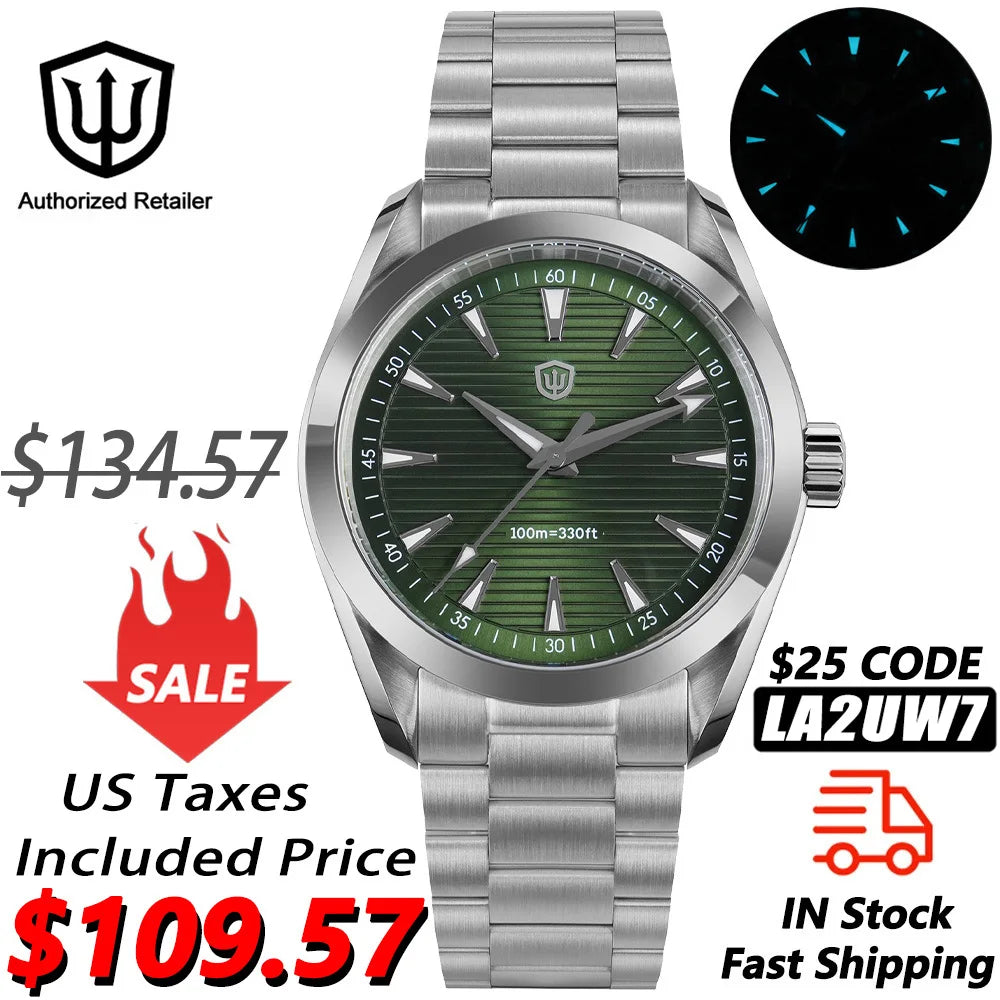 Watchdives WD0006 Watch VH31 Sweep Second Movement Domed Sapphire Crystal BGW9 Luminous 10Bar Waterproof 38mm Vintage Watches